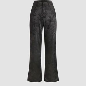 NWOT Black Silk Trousers with Flower Detail
